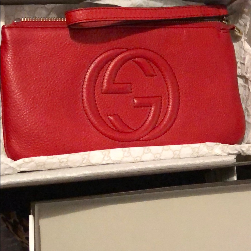 Gucci red soho wristlet